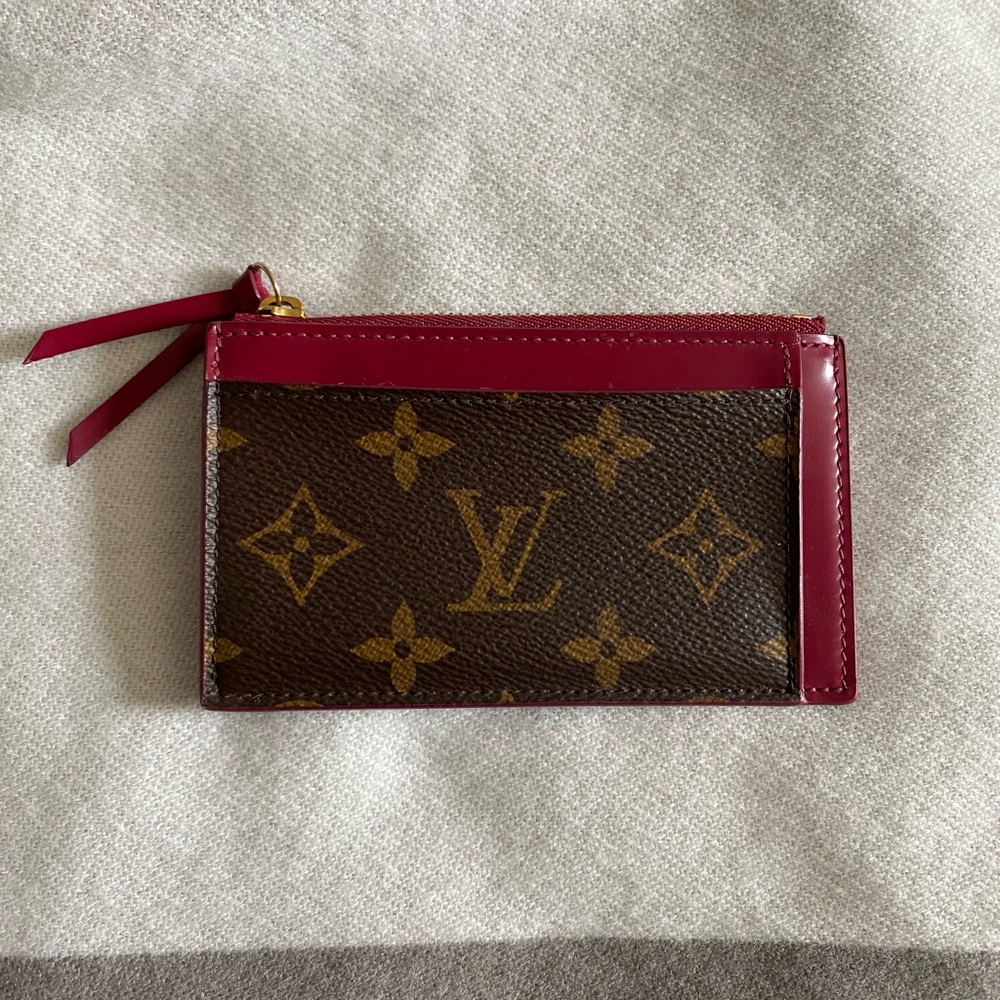Authentic Louis Vuitton Fuschia monogram canvas zippered card holder wallet